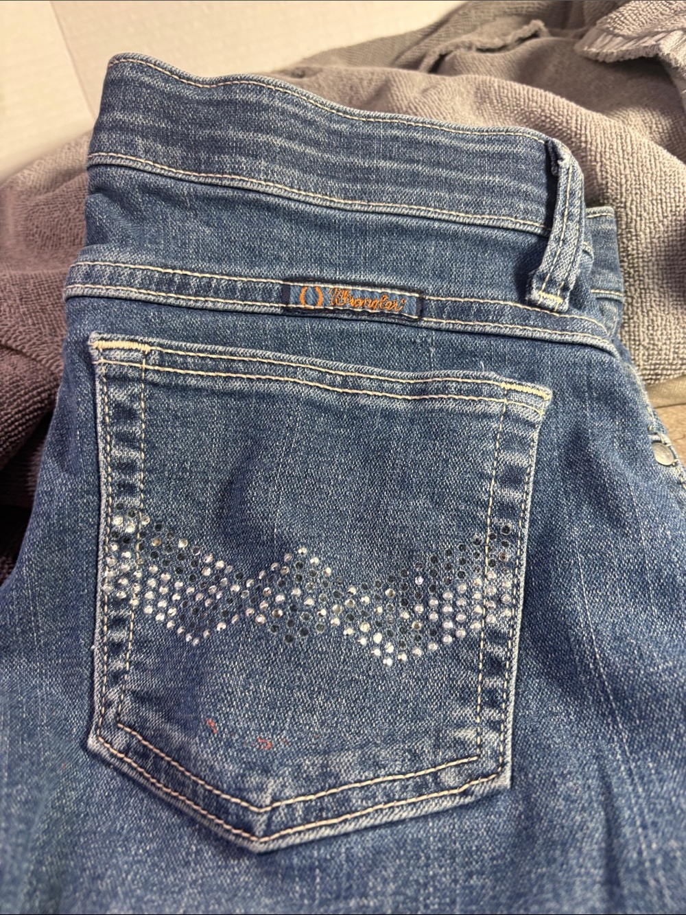 Wrangler Women's Blue Denim Bootcut Jeans with Rhinestone Pocket